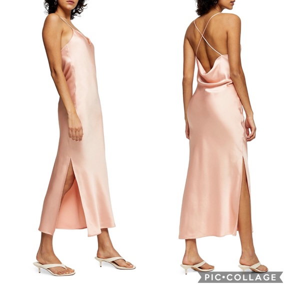 Topshop Dresses & Skirts - Topshop Pink Cowl Back Satin Slip Dress